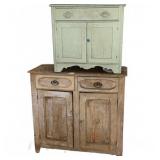 Primitive Green Wash Stand and Jelly Cupboard