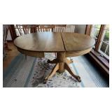 Antique Oak Pedestal Dining Table with Leaf