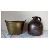 Brass Bucket and FY Booker Easton Pa. Stoneware