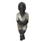 18 Inch Cast Iron Seated Boy Statue