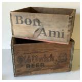 Vintage Old Dutch Beer & Bon Ami Wooden Crates
