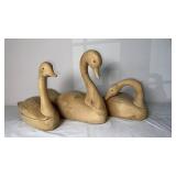 Three Carved Wood Swan Decoys