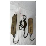 Three Antique Brass Face Scales