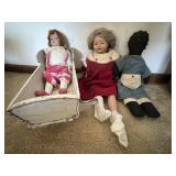 Three Dolls, Two Sleepy Eyes, With Cradle