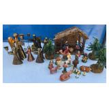 Italian Plaster Nativity Set with Brass Angel