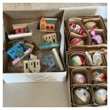 9 Vintage Christmas Balls and Putz Houses