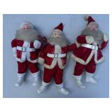 Three Vintage Plastic Mold Santa Claus Dolls