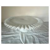 Milk Glass Cake Stand with Ruffled Clear Edg