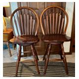 Pair Swivel Wooden Bar Chairs, Made in USA