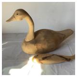 Large Wooden Swan Decoy with Carved Fish