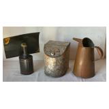 Primitive Copper Oiler Pitcher, Torch, and Tea Bin