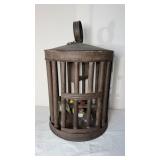 Large Vinatge Tin Birdhouse with Ceramic Birds