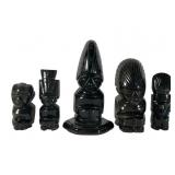 Five Carved Obsidian Mayan/Aztec Totems