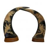 Carved Phoenix & Dragon Water Buffalo Horns