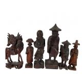 Six Carved Asian Wooden Figurines