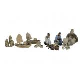 9 Chinese Mudman Figurines and Vase
