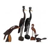 5 Hand Carved Wooden Birds