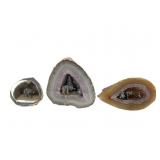 Three Crystal Geode Dioramas with Pewter