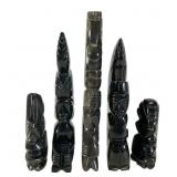 Five Carved Obsidian Aztec/Mayan Totem