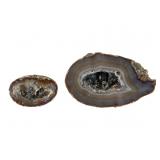 Two Geode Dioramas with Pewter Figurines