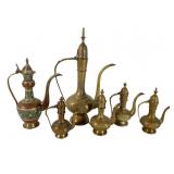 Six Etched Brass Pitchers