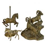 Brass Ram, Carousel Horse, and Foal Figurines