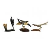 Three Carved Cow Horn Bird Sculptures