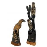 Two Hand Carved Horn Bird Sculptures
