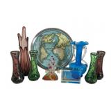 Glassware Assortment with Art Glass Vases and