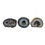 Three Geode Dioramas with Pewter Figurines