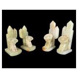Two Pairs of Carved Onyx Bookends