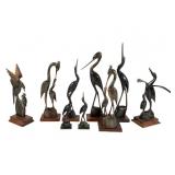 9 Carved Horn Bird Sculptures