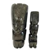 Two Carved Obsidian Mayan/Aztec Figures