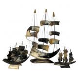 Three Cow Horn Model Ships