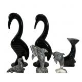 Six Carved Stone Animal Figurines and Candleh