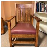 Mission-Style Oak and Leather Arm Chair