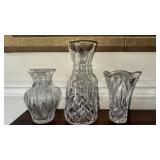 Waterford Crystal Carafe and Two Vases