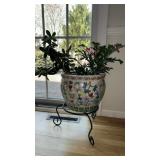 Floral Ceramic Jardiniere with 11" Height and
