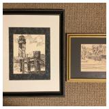 Framed Lighthouse Print and Street Scene by V