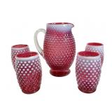 Fenton Cranberry Opalescent Hobnail 5 Pc. Set
