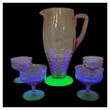 Vintage Pink Depression Glass Pitcher Set