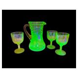 Uranium Glass Pitcher and Three Stems