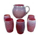 Fenton Hobnail Glass Pitcher and 5 Tumbler Set