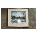 G. Greenleaf Signed Watercolor, 1975, Snowy Pond