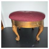 Petite Needlepoint Stool with Wooden Base