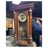 Antique Walnut Wall Clock with Pendulum & Key