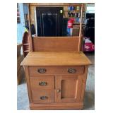 Antique Oak Wash Stand with Towel Bar