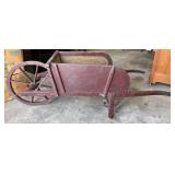 Primitive Wooden Wheelbarrow with Metal Rim