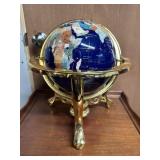 Gemstone Globe Set in Brass, 14" Tall