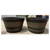 2 Plastic Whiskey Barrel Planters